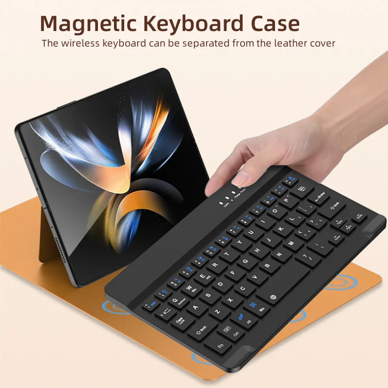 Wireless Keyboard and Mouse Case For Samsung Galaxy Z Fold 6 5 4 3 Magnetic Folding Flip Leather Keyboard Cover With Pen