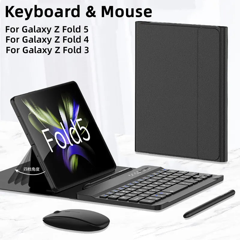Wireless Keyboard and Mouse Case For Samsung Galaxy Z Fold 6 5 4 3 Magnetic Folding Flip Leather Keyboard Cover With Pen