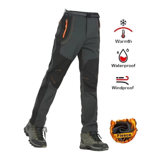 LNGXO Thick Warm Fleece Hiking Pants Men Winter Waterproof Windproof Outdoor Soft Shell Rain Trousers Trekking Camping Ski Pants