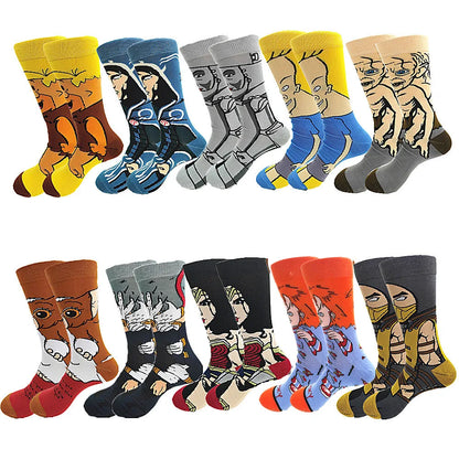 Men    and Women's  Cartoon Long Socks Happy Anime Funny Socks  Personality Cool Crew Socks Street Fashion  Sewing Pattern