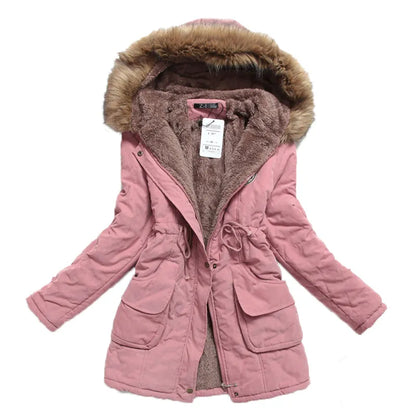 Hooded Wadded Coat Slim Parka Cotton-Padded Jacket Overcoat Winter Women Jacket Medium-Long Thicken Outwear