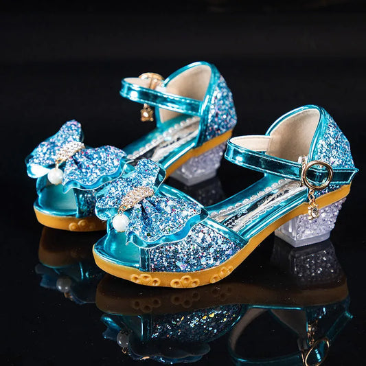 Children's Princess Shoes Little Girls High-heeled Bow-knot Crystal Sandals Party Dress Wedding