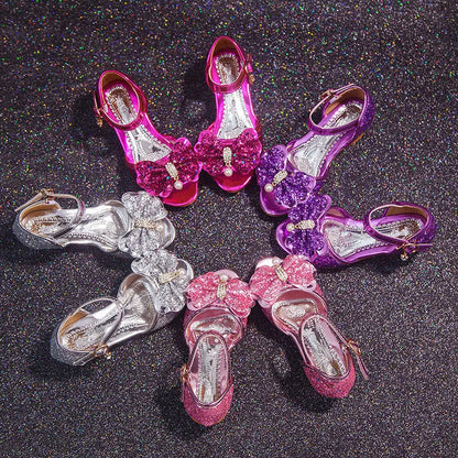 Children's Princess Shoes Little Girls High-heeled Bow-knot Crystal Sandals Party Dress Wedding