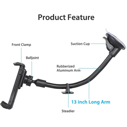 Car Tablet Holder Long Arm Suction Cup Mount for iPad Pro Air 4-13'' Xiaomi Tablet SUV Truck Vehicle Lift Uber Windshield Window