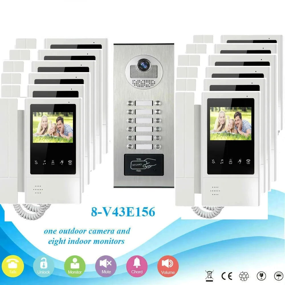 SmartYIBA Video Door Phone 2/3/4/6/8/10/12 Multi Units Apartments Color Monitor Doorbell Home Video Intercom