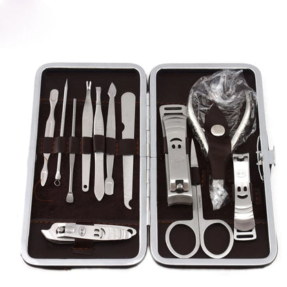 12 Pcs Stainless Steel Nail Art Manicure Set Tools Kits Nails Clipper Scissors Tweezer Knife Manicure Case For Pedicure Set