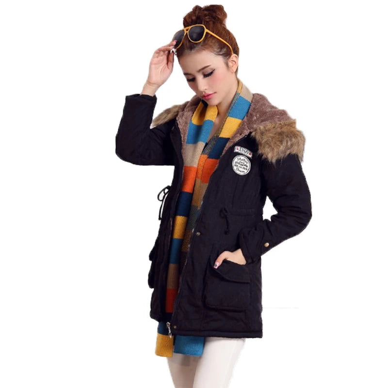 Hooded Wadded Coat Slim Parka Cotton-Padded Jacket Overcoat Winter Women Jacket Medium-Long Thicken Outwear