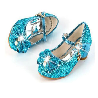 Princess Butterfly Leather Shoes Kids Diamond Bowknot High Heel Children Girl Dance Glitter Shoes