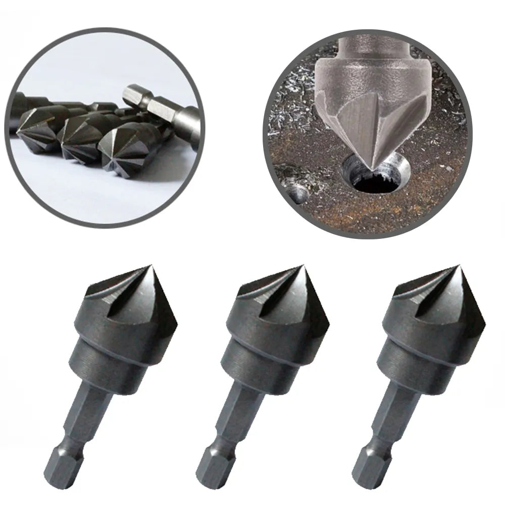 6 Flute Countersink Drill Bit 90 Degree Point Angle Chamfer Cutting Woodworking Tool