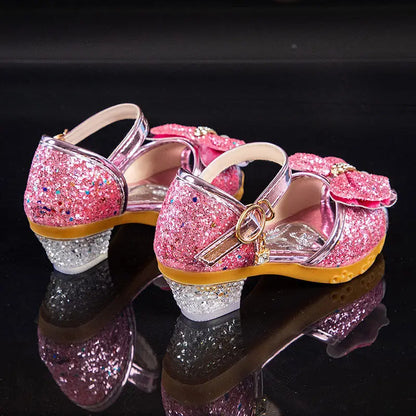 Children's Princess Shoes Little Girls High-heeled Bow-knot Crystal Sandals Party Dress Wedding