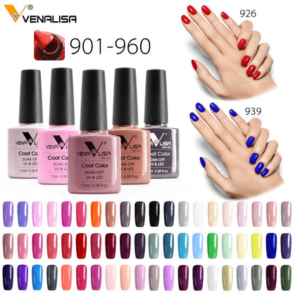 Venalisa Hot Sell Soak Off UV LED Gel 60 Colors 7.5ml Super Shinning Nail Gel Polish Lacquer Full Coverage Pure Color Series