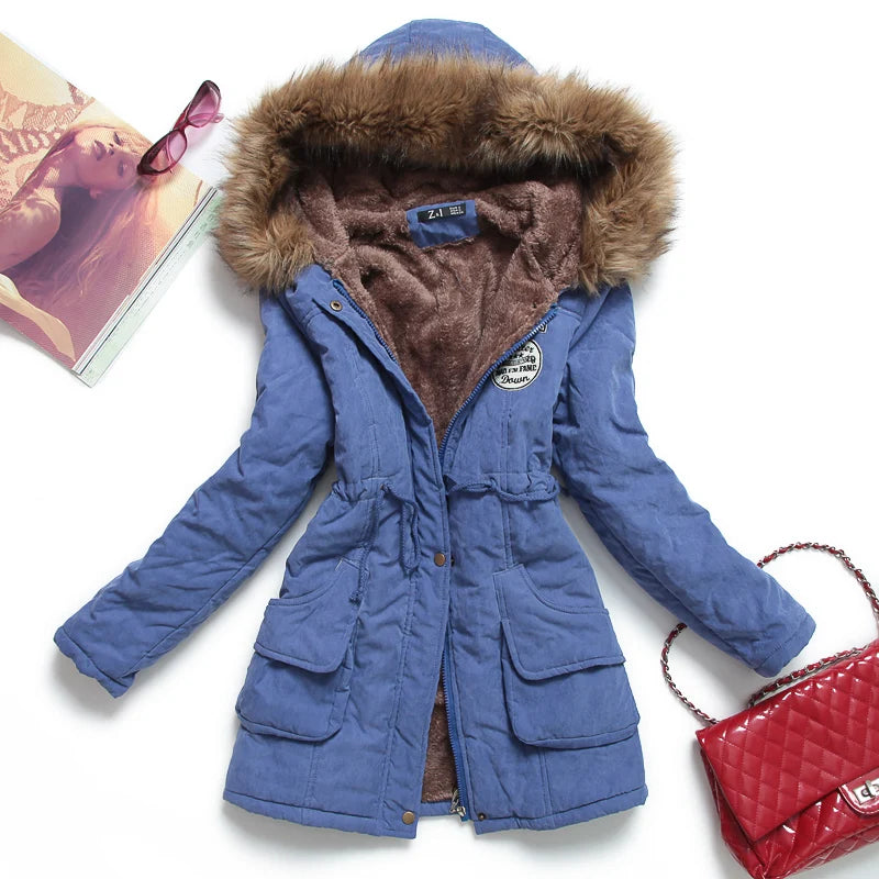 Hooded Wadded Coat Slim Parka Cotton-Padded Jacket Overcoat Winter Women Jacket Medium-Long Thicken Outwear