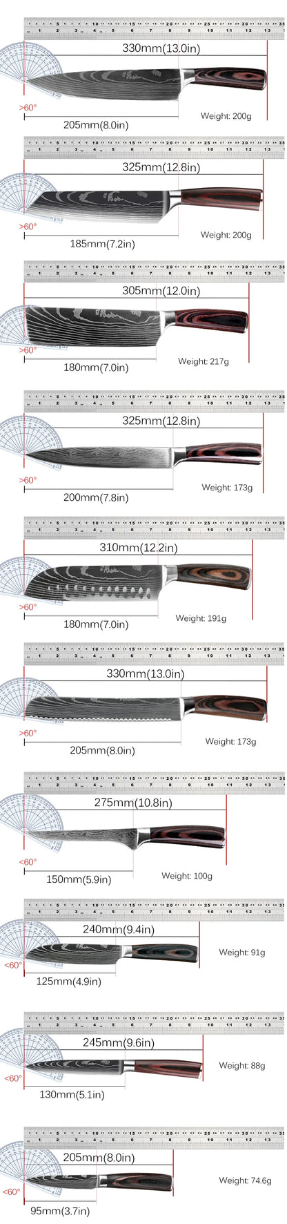 1-10 pezzo set di coltelli giapponesi 7 CR17 440C Laser Damasco Coltello affilato da cucina Coltelli da cucina Santoku mannaia di carne coltello per affettare il pesce