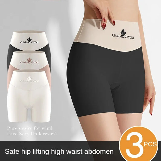3PCS/set Safety Pants High Waist Women's Shorts Under The Skirt Ice Silk Seamless Panties Breathable Boxer Shorts Hip Lift Pants