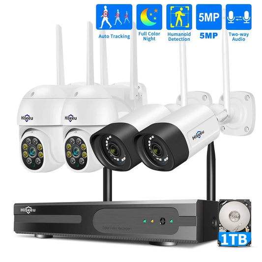 Hiseeu 5MP Wireless WiFi Camera System Outdoor Motion Tracking Audio Video Recorder CCTV Cameras 10CH NVR Video Surveillance Kit