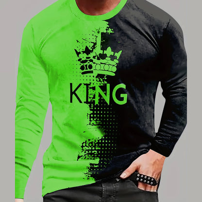 Vintage King King 3D Printed Summer Men's Round Neck T-Shirt Casual Long Sleeve Oversized T Shirt Fashion Pullover Menswear