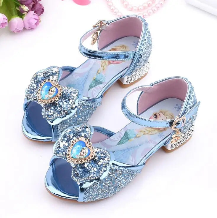 Summer Disney Girls Sandals Frozen 2 Elsa Princess Shoes Little Girls Crystal Shoes Children High Heels Catwalk Show Party Shoes