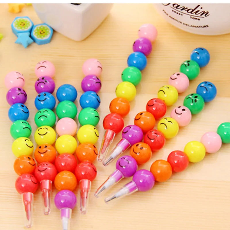 Lollipop Building Block Pencil Painting Cartoon Crayon Cute Smiley Graffiti Colors Pencils Non Sharpening Pencil School Supplies