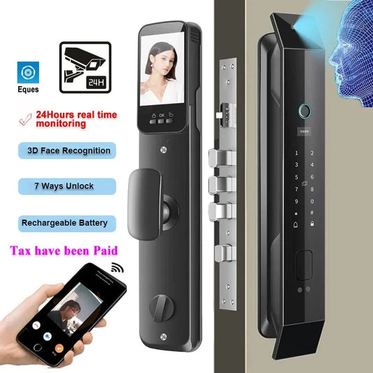 3D Face Recognition Smart Lock Contactless Door Opening 6-in-1 Face Recognition Fingerprint APP Control HD Camera Video Doorbell