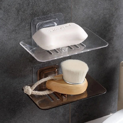 Soap Rack No Drilling Wall Mounted Double Layer Soap Holder Soap Sponge Dish Bathroom Accessories Soap Dishes Self Adhesive