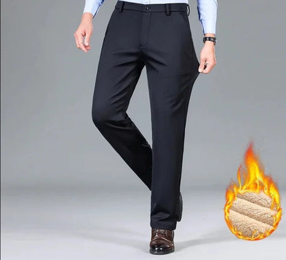 Men's Casual Pants Autumn Winter Wool Fleece Warm Fashion New Straight Loose Male Business Suit Pant Elegant Soft Trousers