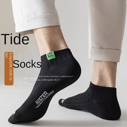 10 Pairs Thin Boat Socks Summer Blending Plain Color Mens Casual Breathable Sweat Absorbing