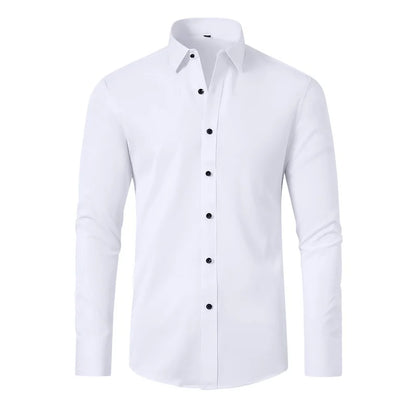 Slight Elasticity Men's Long-sleeved Business Casual Shirt Solid Color Slim Non Iron Dress Shirts Plus size