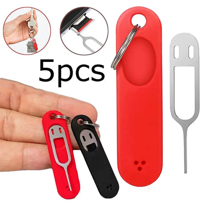 5PCS SIM Card Removal Needle Pin & Anti-lost Tray Charm Keychain Split Rings Phone SIM Card Storage Case Ejecter Tool Needles