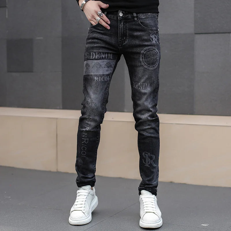 Black Jeans For Men Fashion Street Hip-Hop Male Punk Style Denim Man Pants Autumn Men Stretchy Slim Fit High Quality Men's Jeans