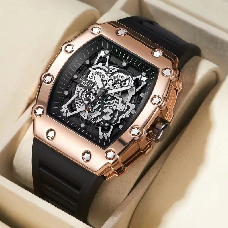 Merk herenhorloge Mode Automatisch uurwerk Vat Lichtgevende waterdichte klok Sport Mannelijke siliconen band Quartz-horloge Nieuw