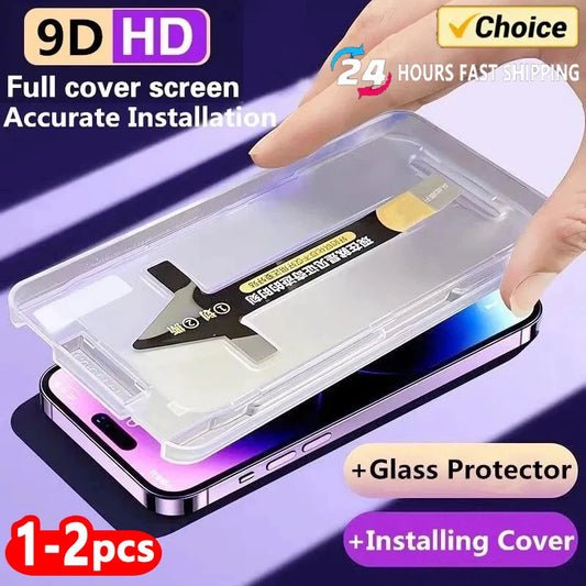 1-2Pc 8K High End Gehard Glas Voor iPhone 15 14 13 12 11 Pro Max XS MAX 15 Plus Screen Protector Met Uitlijning Montage Cover 