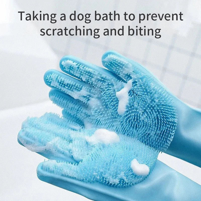 Pet Grooming Cleaning Gloves Dog Cat Bathing Shampoo Glove Scrubber Magic Dishwashing Cleanner Sponge Silicon Hair Removal Glove