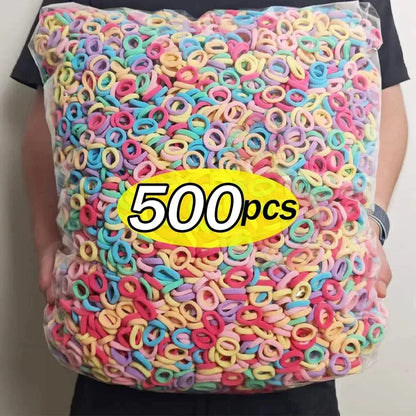 100/500 copë Shirita flokësh të vegjël gome shumëngjyrësh për vajzat Mbajtëse bisht kali prej najloni bazë Aksesorë kravata koke Scrunchie Ealstic 