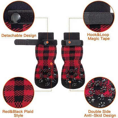 Anti-Slip Dog Socks 4pcs Paw Protector Traction Control Adjustable Indoor Wear Knitted Pet Socks with Rubber Reinforcement