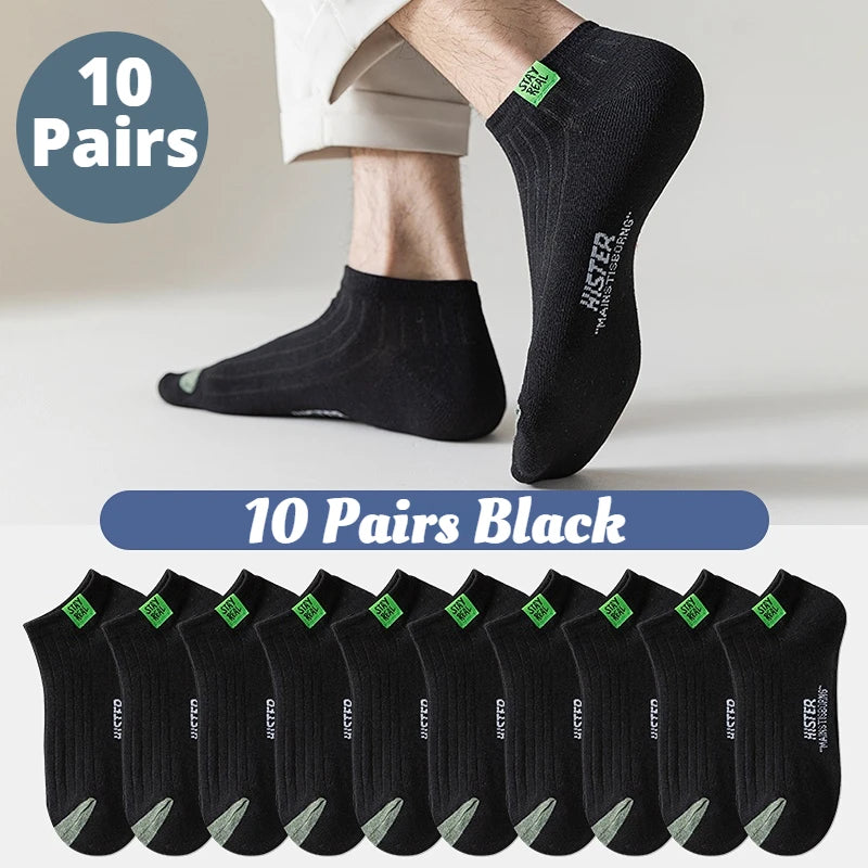 10 Pairs Thin Boat Socks Summer Blending Plain Color Mens Casual Breathable Sweat Absorbing