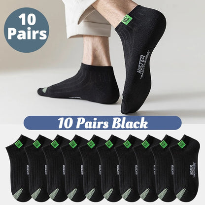 10 Pairs Thin Boat Socks Summer Blending Plain Color Mens Casual Breathable Sweat Absorbing