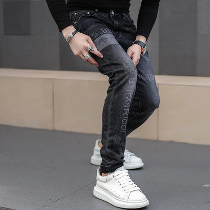 Black Jeans For Men Fashion Street Hip-Hop Male Punk Style Denim Man Pants Autumn Men Stretchy Slim Fit High Quality Men's Jeans