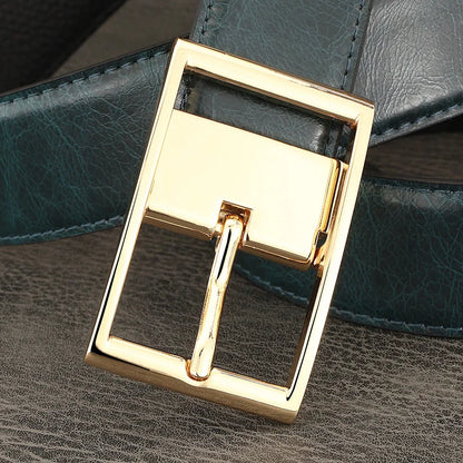 Green men designer belts high quality pin buckle genuine leather casual younth luxury famous brand cowboy cowhide Waistband