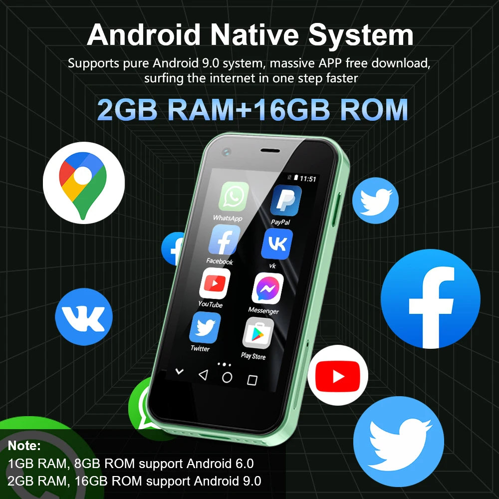 12S Mini smartphone 2,5" mali zaslon Android 9.0 2GB 16GB 3G WCDMA omrežna kamera mobilni telefon GPS mobilni telefoni Google predvajaj