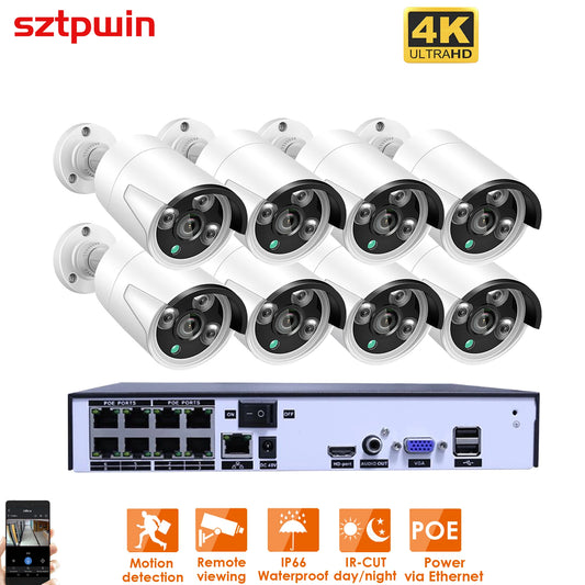 H.265+ 8CH 4K 8MP 5MPPOE SecurityCamera System Kit Audio Record Rj45 Face Detection IP Camera IR Outdoor Waterproof CCTV Video