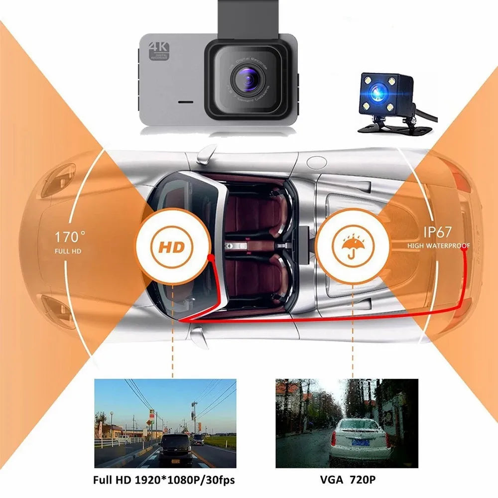 DVR makine 3.0" 4K IPS Dashcam Wifi GPS Kamera me thjerrë të dyfishta Kamera automatike video Regjistrues 24H Monitor parkimi Regjistrues