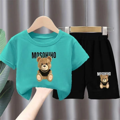 Summer Baby Girl Clothes Kid Boy Cartoon Bear T-Shirts Shorts Suit Children Short Sleeve O Neck Top and Bottom 2 Pieces Set