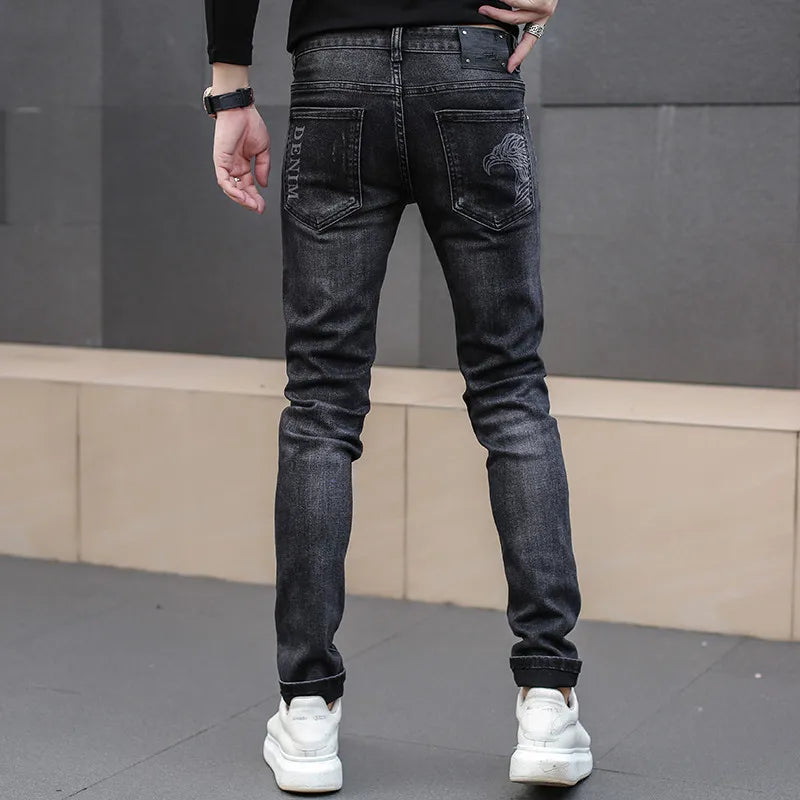 Black Jeans For Men Fashion Street Hip-Hop Male Punk Style Denim Man Pants Autumn Men Stretchy Slim Fit High Quality Men's Jeans