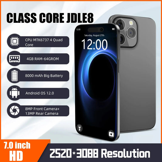 VERYHDSN JDLE8 Smartphone 7.0 Inch Android 12.0 Quad Core Cell Mobile Telephone HD 15MP Camera 8000mAh Battery Dual SIM Standby