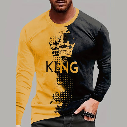 Vintage King King 3D Printed Summer Men's Round Neck T-Shirt Casual Long Sleeve Oversized T Shirt Fashion Pullover Menswear