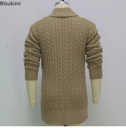 2024Men's Knitting Cardigan Jacket Coats Spring Autumn Slim Fit Cardigan Coat Male British Style Button Long Sleeve Men Clothing