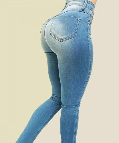 Woman's pure color jeans denim high waist jeans street play cultivate one's morality pants shaping figure with high waist jeans