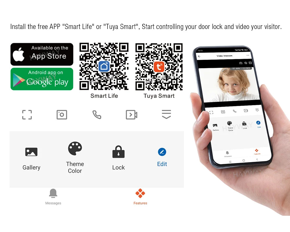 Hayway Tuya Home Video Intercom 1080P Wireless WIFI Video Doorbell Camera For Apartment  Support Motion Detection Auto Record