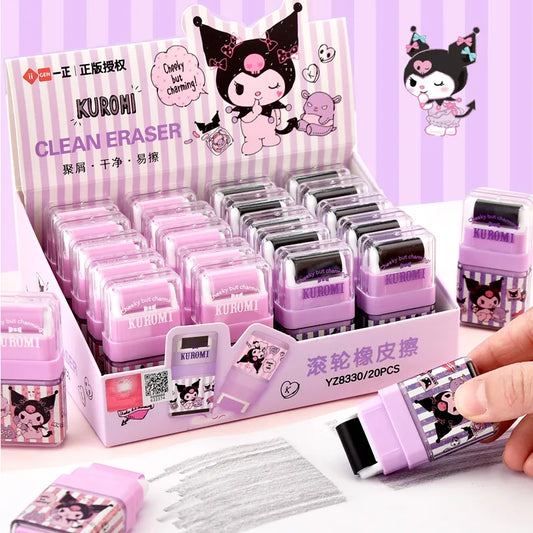 Sanrio Kawaii Kuromi Cartoon Rubber Gum Met roller Leuke Gummen voor Kinderen School Kantoorbenodigdheden Geschenk Briefpapier