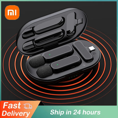 Xiaomi Mijia Wireless Lavalier Microphone with Charging Box Audio Video Noise Cancel Record Plug-and-Play Mic for IOS Android